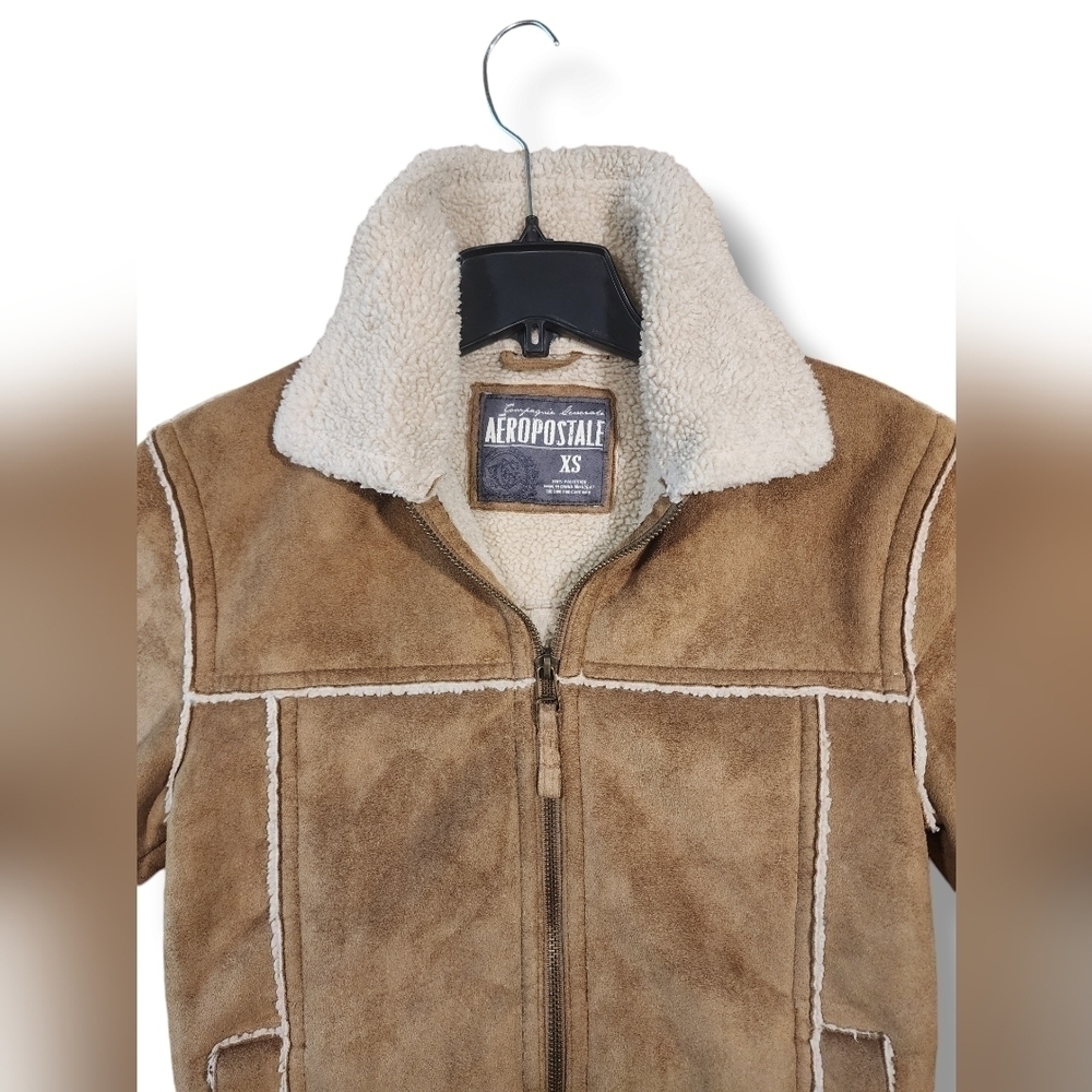 Aeropostale Bomber Jacket Faux Suede Soft Warm Womens Size XS - Picture 2 of 11